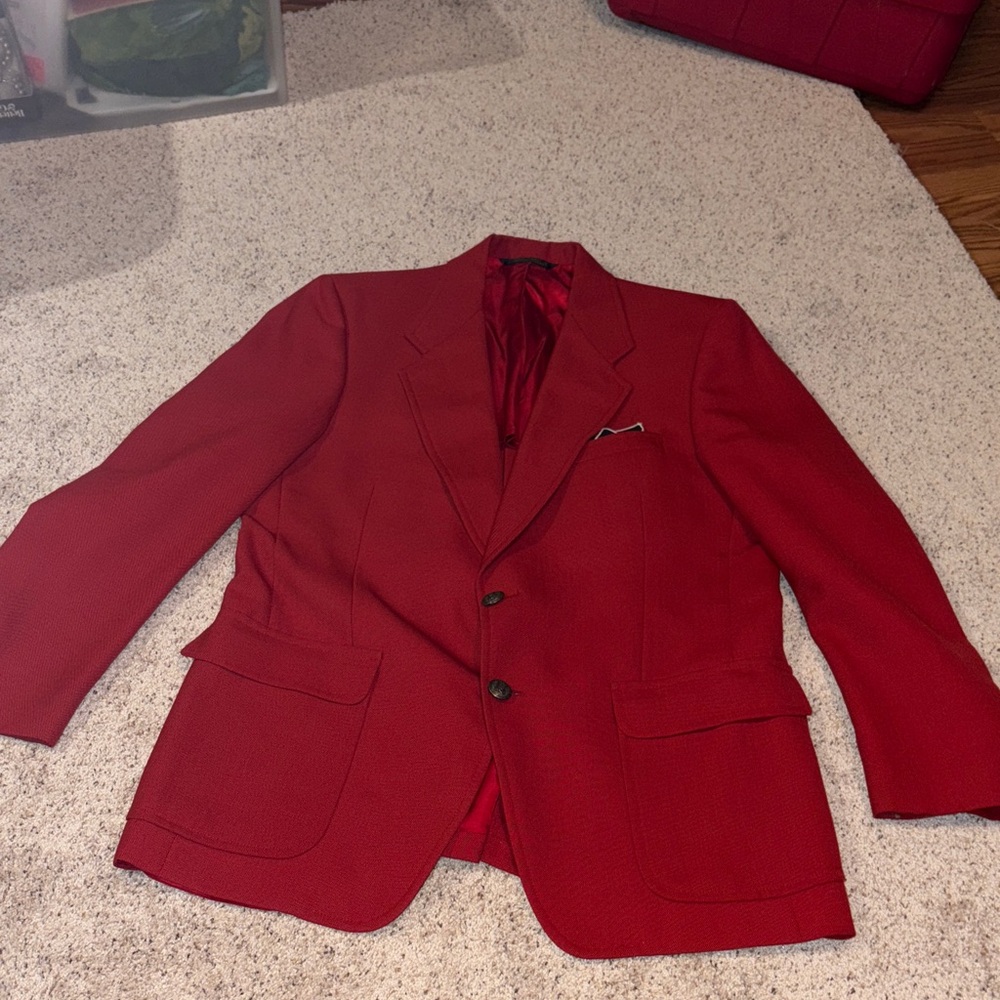 Vintage Men's Red Blazer retro suit jacket tartan corner Thos. Stuart Scottish